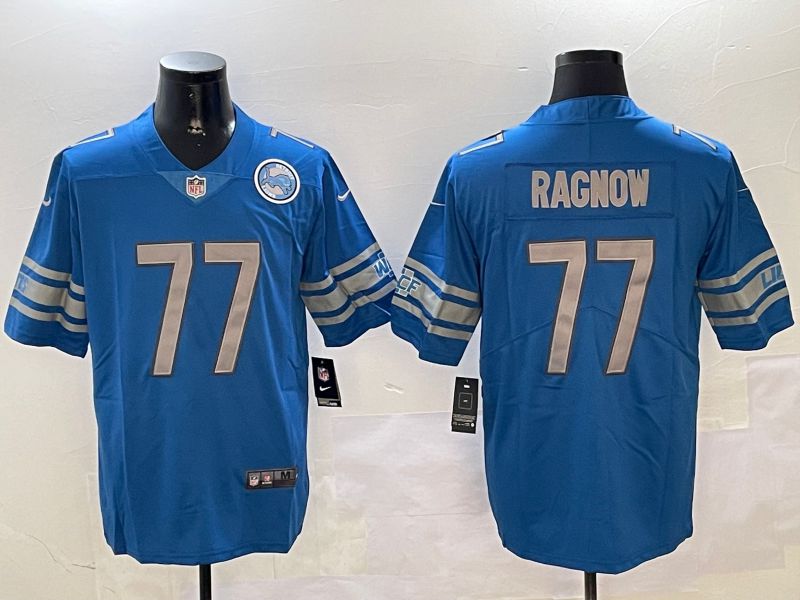 Men Detroit Lions #77 Ragnow Blue Second generation 2024 Nike Limited NFL Jersey style 2